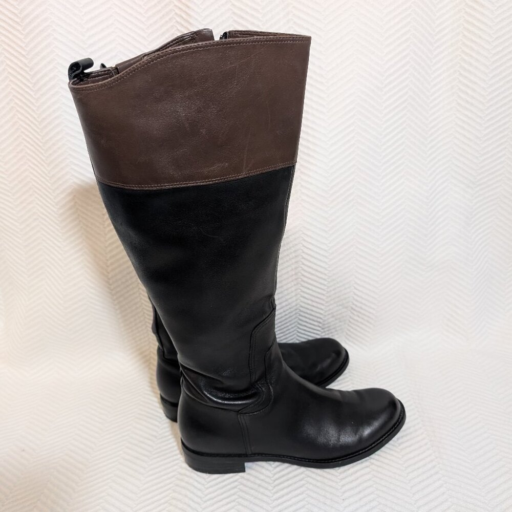 Nine West Leather Riding Boots Black Brown Equestrian Old Money Classic Size 7